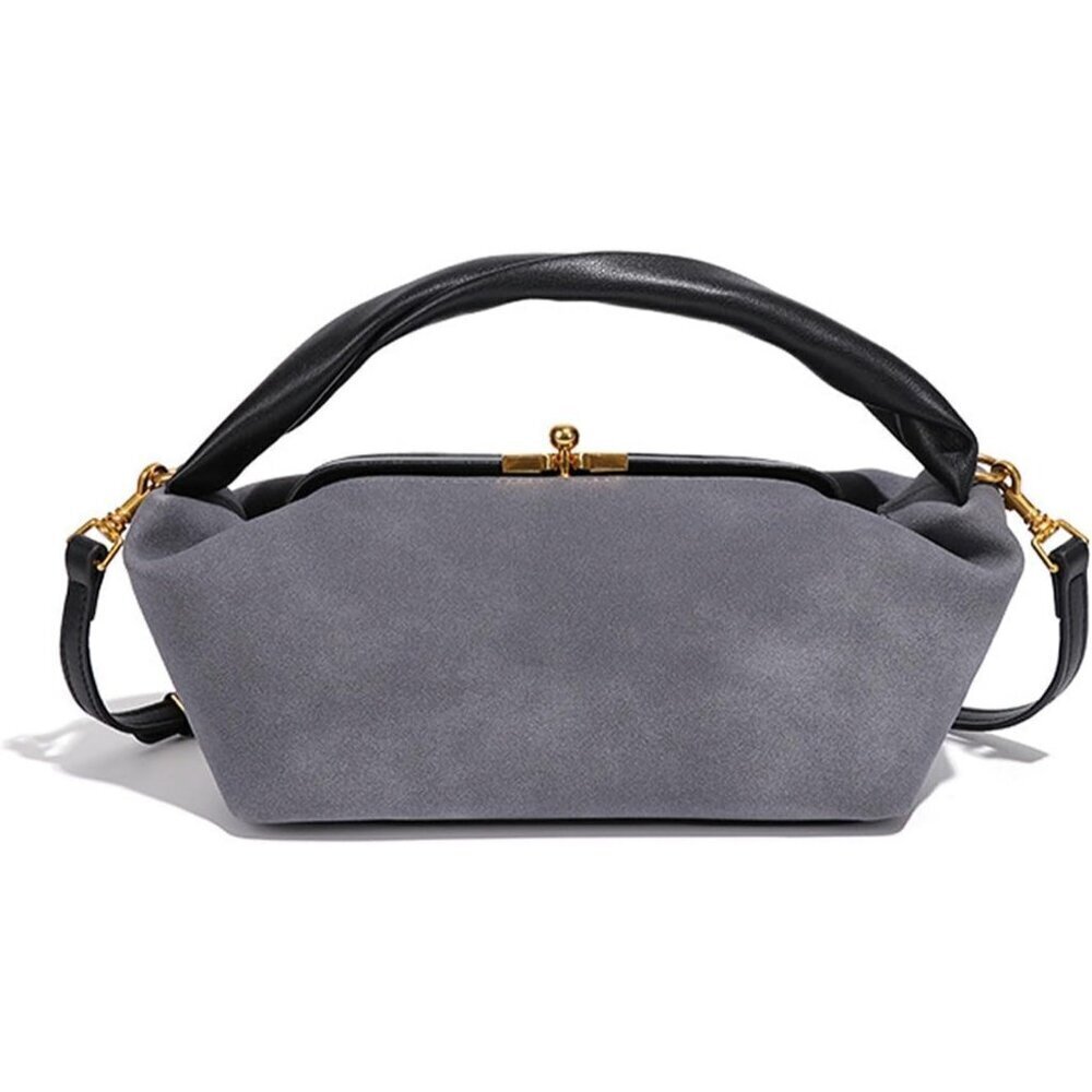 Women Warm Gray Faux Suede Shoulder Bag Slouchy Hobo Bag with Detachable Strap